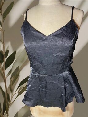 Black Silky Peplum Camisole Top